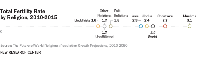 Total Fertility Rate by Religion, 2010-2015