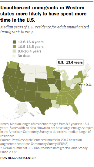 Unauthorized immigrants in Western states more likely to have spent more time in the U.S.