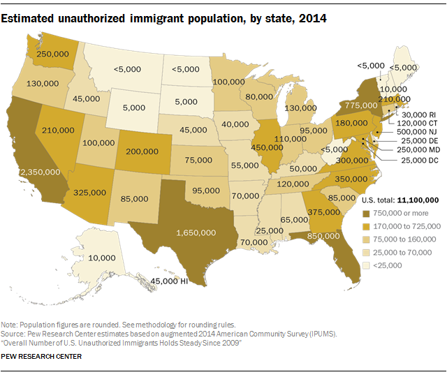 Estimated unauthorized immigrant population, by state, 2014