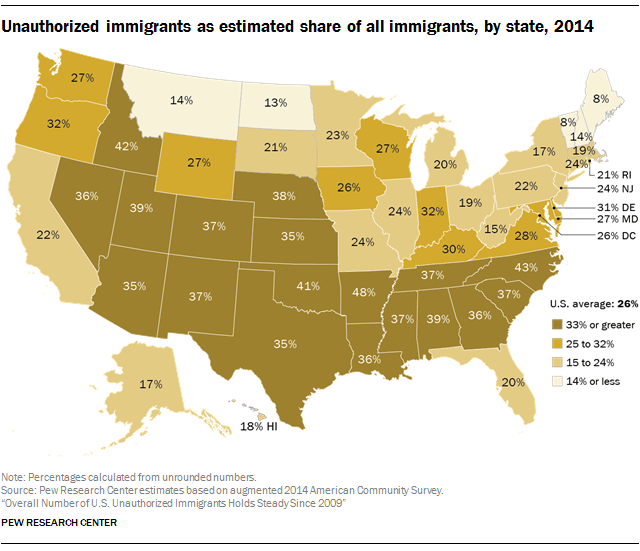 Estimated unauthorized immigrant population, by state, 2014