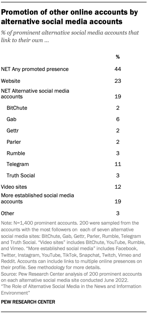 Promotion of other online accounts by alternative social media accounts