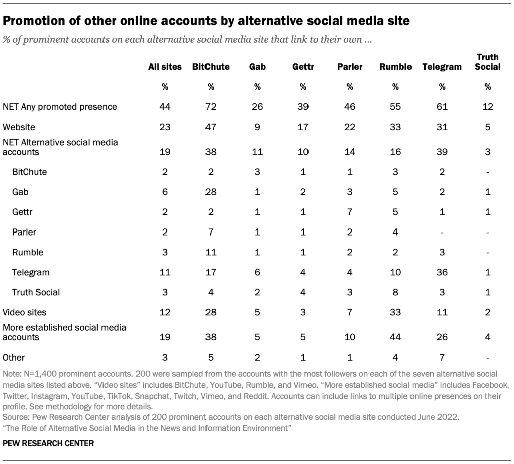 Promotion of other online accounts by alternative social media site