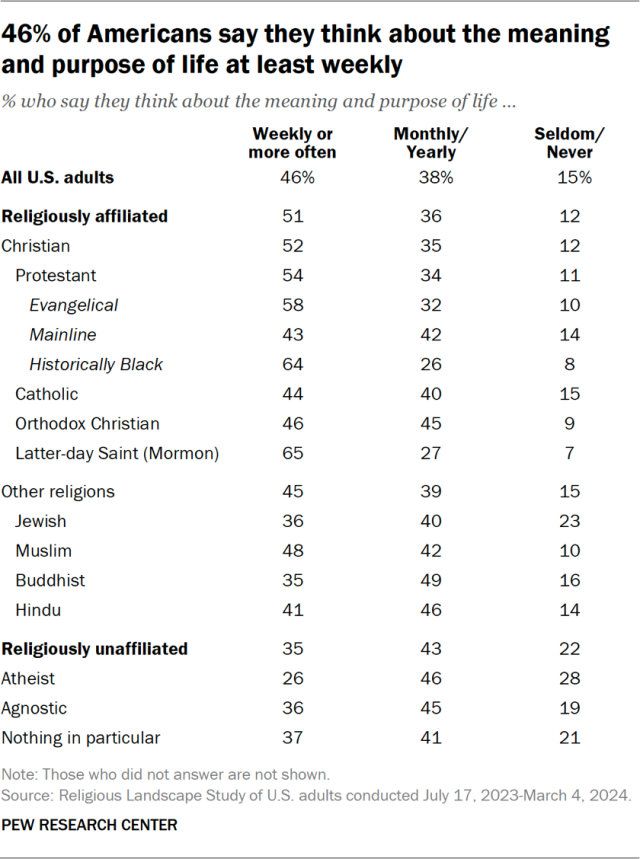 46% of Americans say they think about the meaning and purpose of life at least weekly