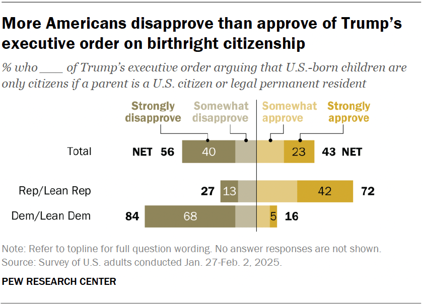 More Americans disapprove than approve of Trump’s executive order on birthright citizenship