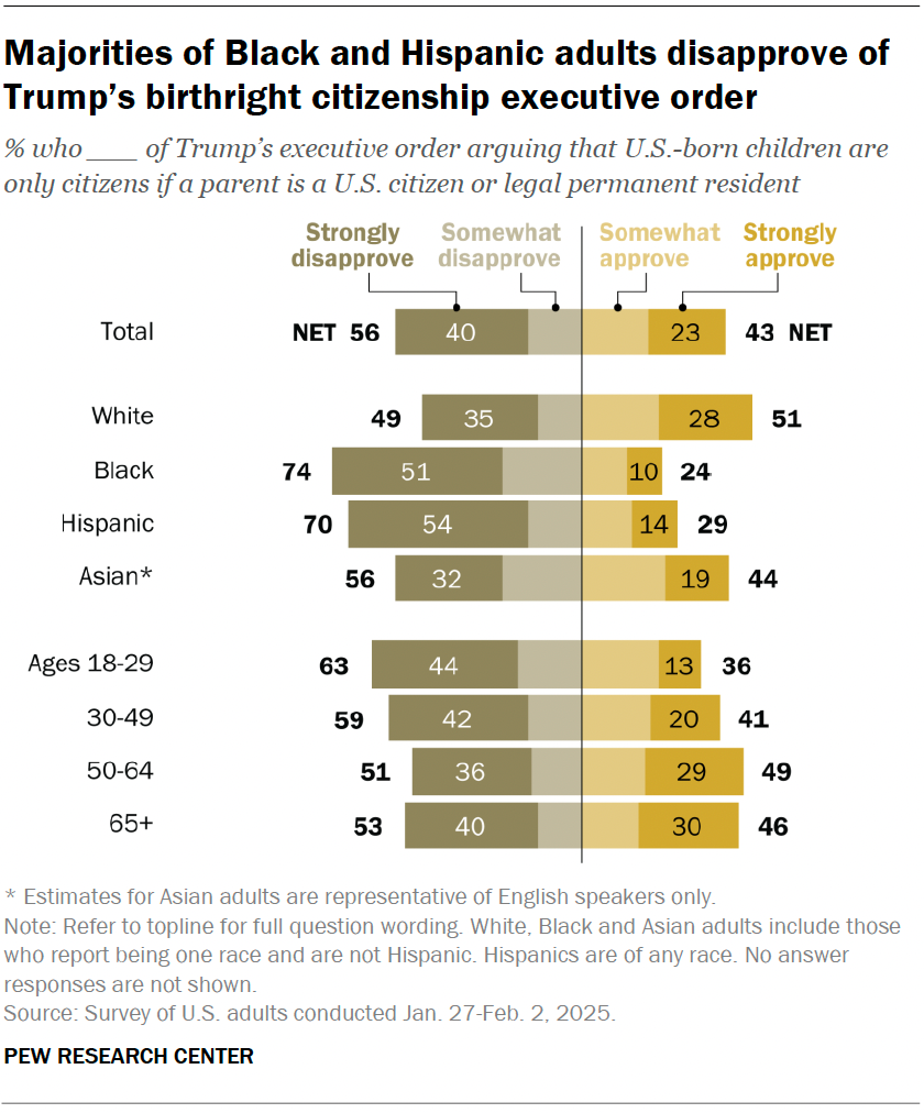Majorities of Black and Hispanic adults disapprove of Trump’s birthright citizenship executive order