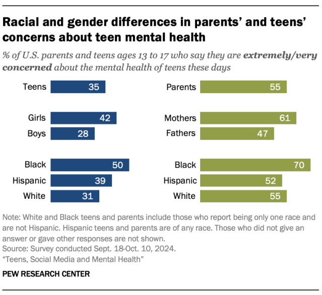 Racial and gender differences in parents’ and teens’ concerns about teen mental health