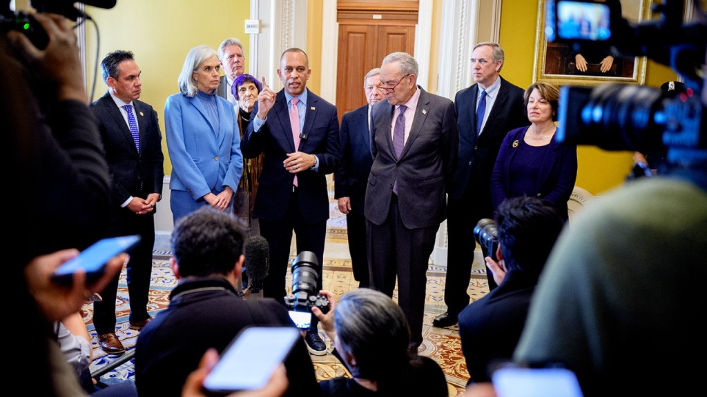 Democratic Leaders Schumer and Jeffires Speak At The U.S. Capitol
