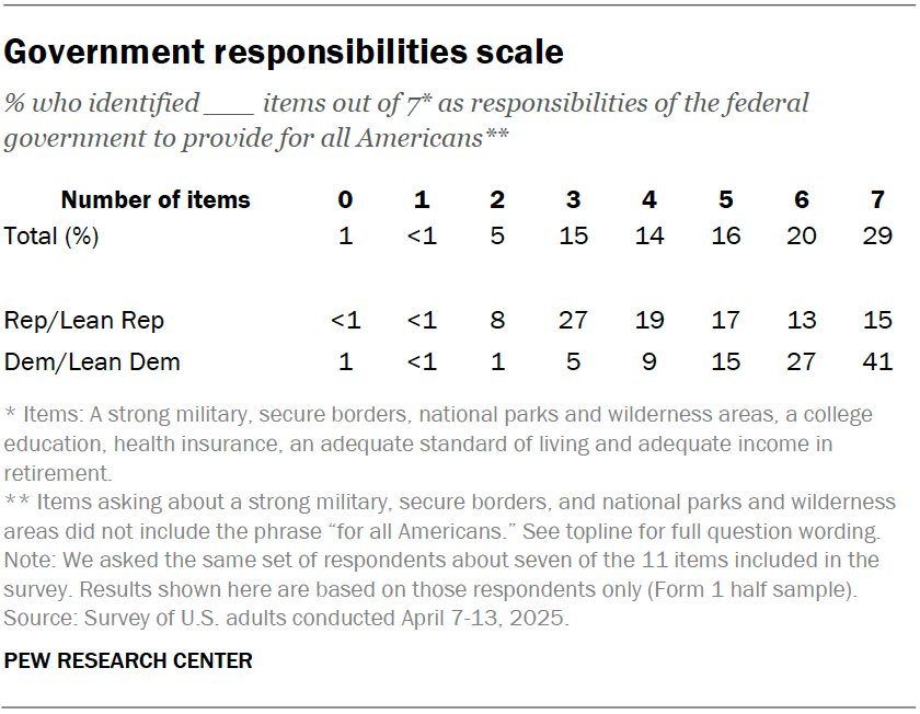 Government responsibilities scale
