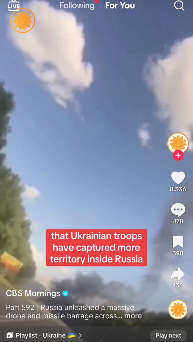 One woman in her 30s came across a post on TikTok about the Russia-Ukraine war and said it is news because it comes from CBS, which she sees as a news source.