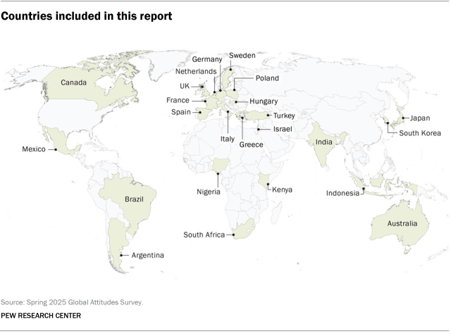 A world map showing the countries included in this report.