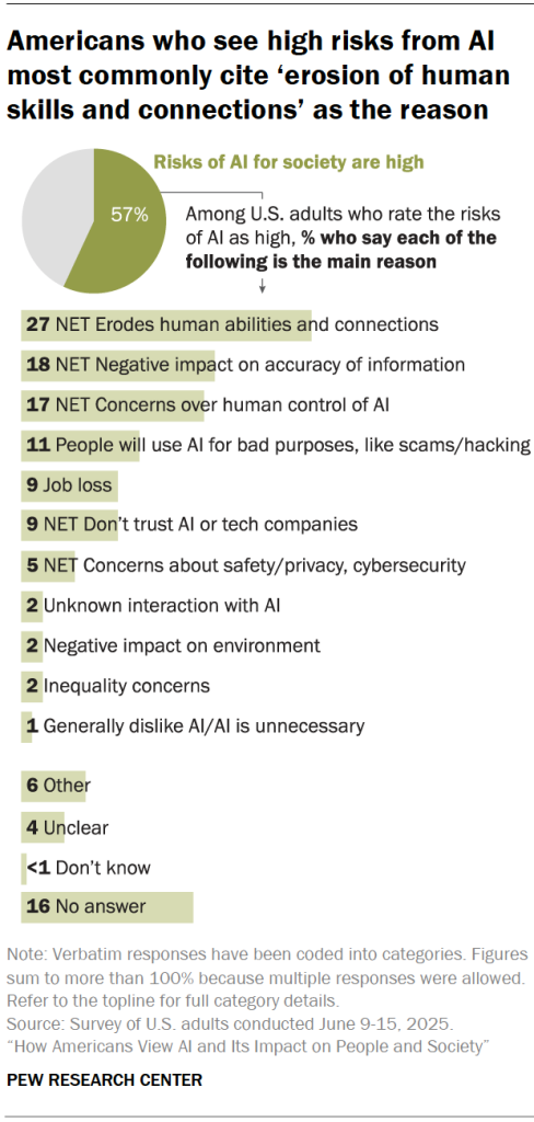 Americans who see high risks from AI most commonly cite ‘erosion of human skills and connections’ as the reason