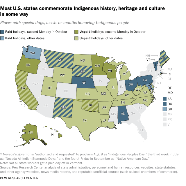 A map of the U.S. showing that most states commemorate Indigenous history, heritage and culture in some way.