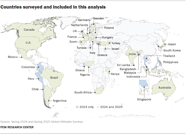 A world map showing the countries surveyed and included in this analysis.