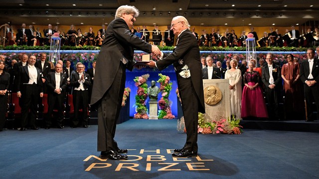 American molecular biologist Gary Ruvkun receives the 2024 Nobel Prize in Physiology or Medicine from Swedish King Carl XVI Gustaf during the award ceremony in Stockholm, Sweden, on Dec. 10, 2024. (Henrik Montgomery/TT News Agency/AFP via Getty Images)