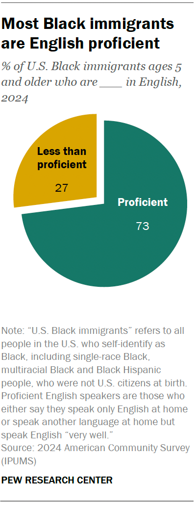 A pie chart showing that most Black immigrants are English proficient.